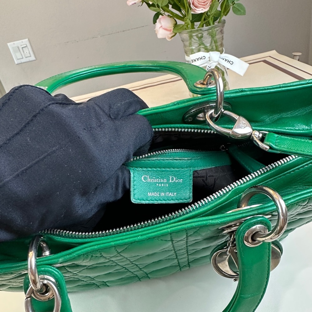 Dior Green Quilted Leather Lady Dior Top-Handle Shoulder Bag - Picture 16 of 16